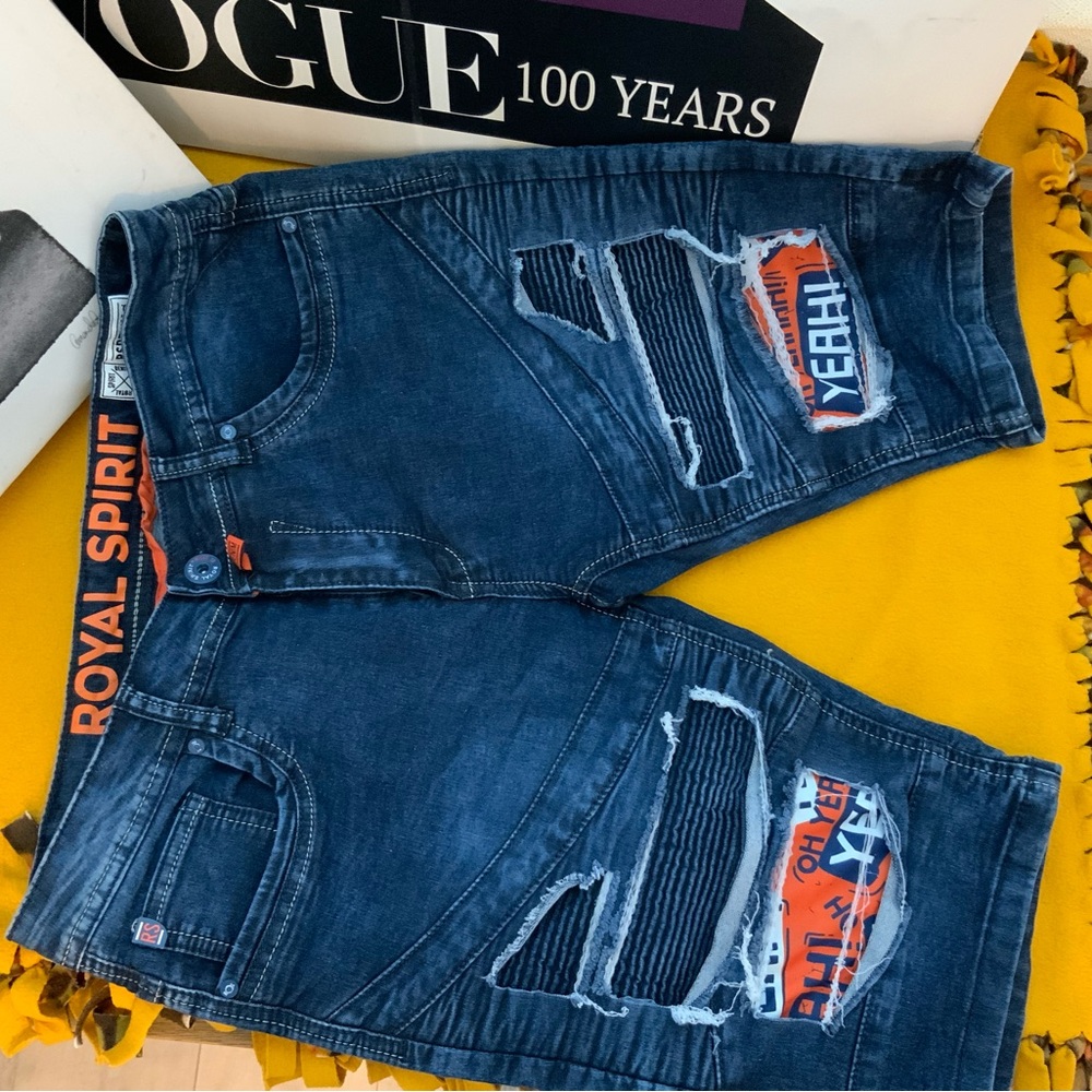 Royal spirit distress denim jeans shorts unisex size 34